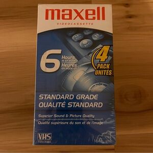4-Pack of Maxell T-120 Blank VHS Tapes Standard BRAND NEW FACTORY SEALED 6 Hours